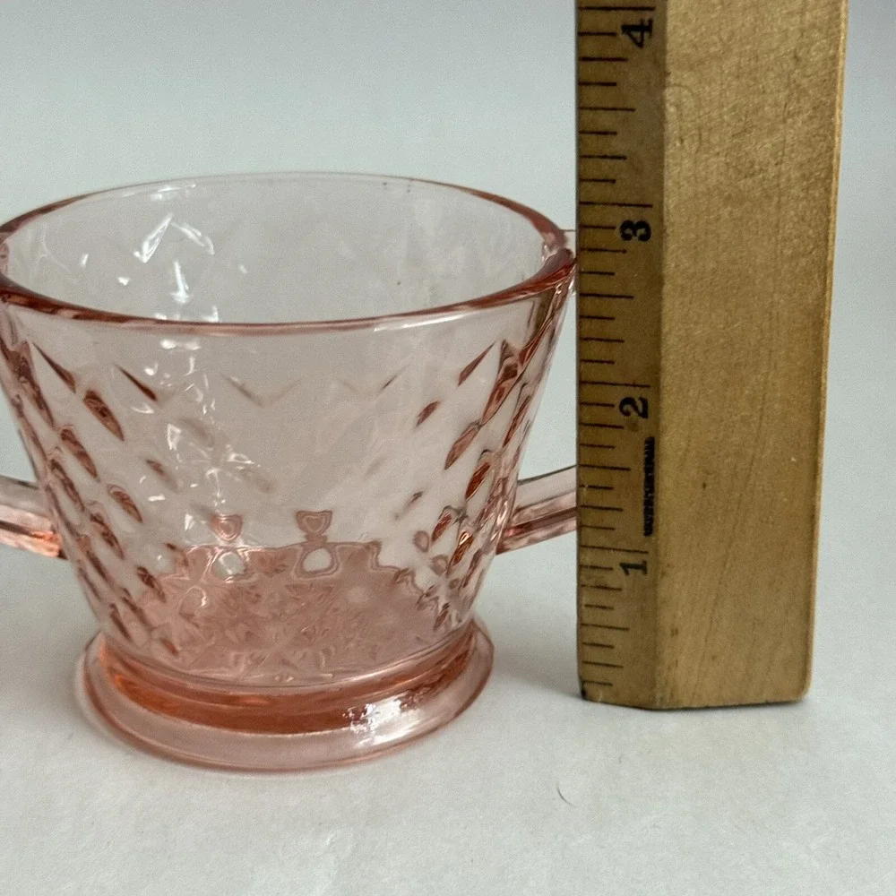 Imperial‎ Glass Pink Depression Sugar Bowl Diamond Quilted